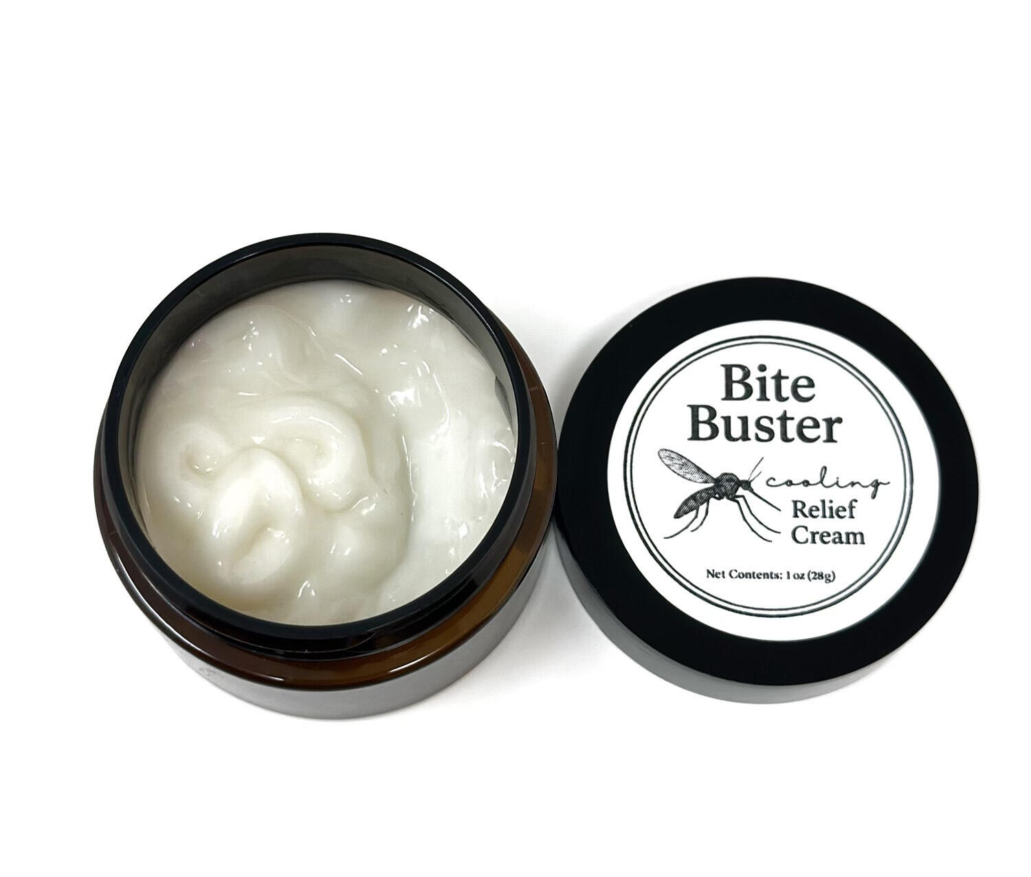 Insect bite relief cream product jar on clean background